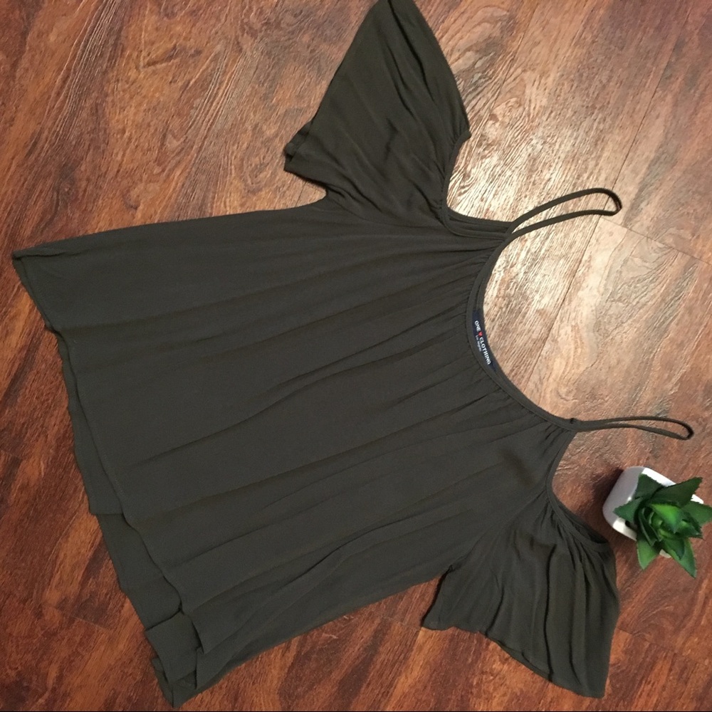 Dark olive green off the shoulder top